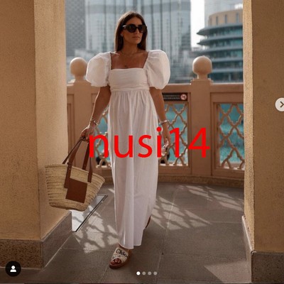 MIDI DRAPED POPLIN DRESS PUFF-SLEEVES 