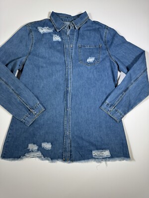 Jean Dresses for Ladies Full Sleeves Shirt Turn Down Collar Jeans Shirt Jacke XL