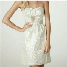 American Eagle Outfitters silver and beige Brocade Strapless Dress