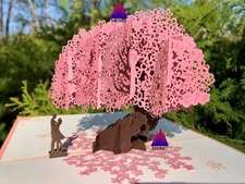 3D Pop Up Greeting Card Sakura Cherry Flowers Couple Birthday Anniversary Love