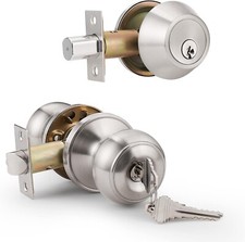 Probrico 3 Pack Security Door Knob Handle with Deadbolt Lock - Brushed Nickel