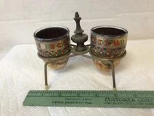 Vintage Wolfschmidt Vodka Glass Shot Glass Ornate Gilt Set Brass Holder Barware