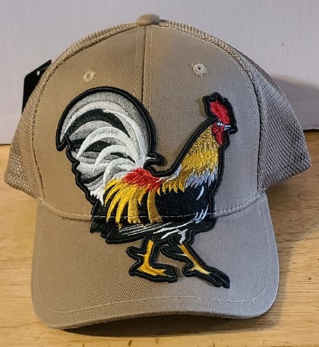 ROOSTER CHICKEN BIRD FARM SNAPBACK MESH BACK BASEBALL CAP HAT ( KHAKI )