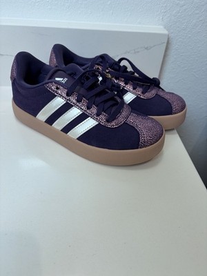 Adidas VL Court 3.0 Kids Size 13.5K Purple Suede Metallic Pink Gum Sole Sneakers