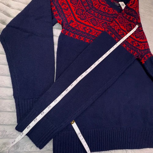 Abercrombie & Fitch Mens XL Sweater Crew Neck Red Navy Fair Isle Knitwear Merino - Picture 10 of 11