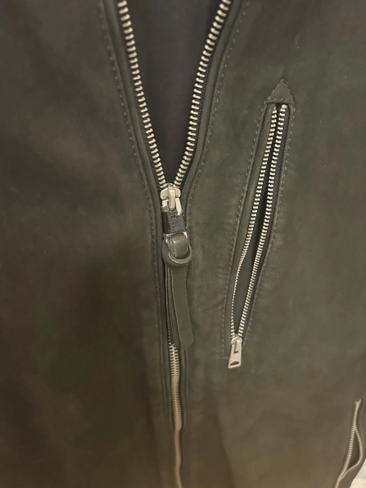 All saints Men’s Bomber Suede Jacket  Kemble Grey Medium Zip - Image 2 of 4