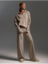 AIo Yoga Winter Knitted Sweater Suit POLO Collar Wide Leg Pants Two-piece Set