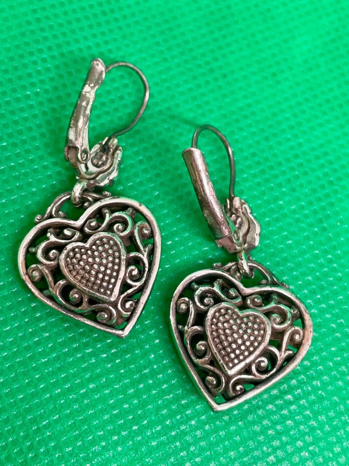 Pendientes colgantes Brighton Reno corazón palanca trasera plateados cristal filigrana Foto 3 de 4