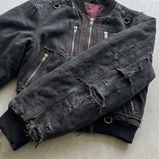 Punk Denim Jacket Distressed Grunge Bomber Alt Fashion Gothic Streetwear