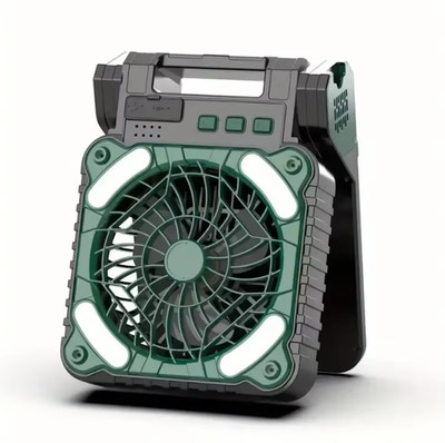 Solar Powered Cold Air Fan, Portable Rechargeable, Outdoor Floor Fan with Light