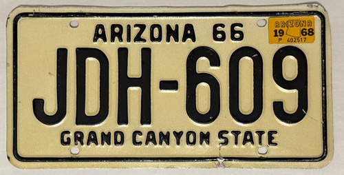 1966-1968 ARIZONA License Plate - AZ #JDH-609