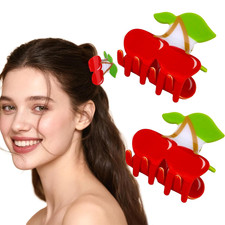 2 PCS Cute Summer Fruit Cherry Hair Claw Clip NonSlip Fashion Accessory