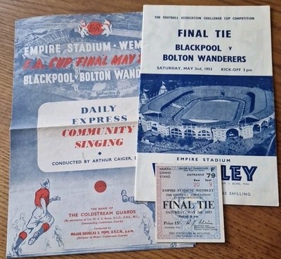 1953 Fa Cup Finale Programm, Ticket & Liederblatt - Blackpool gegen Bolton Wanderers 