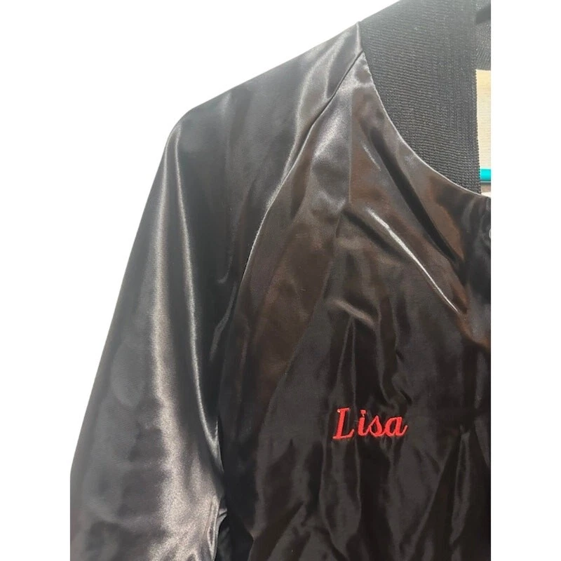 Vintage Satiny Nylon Elite Taxi Jacket VTG Black Coat Orange Logo Lined Small - product detail image 4