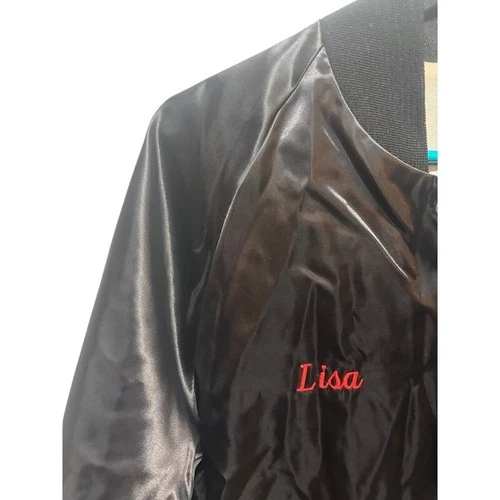 Vintage Satiny Nylon Elite Taxi Jacket VTG Black Coat Orange Logo Lined Small image 4