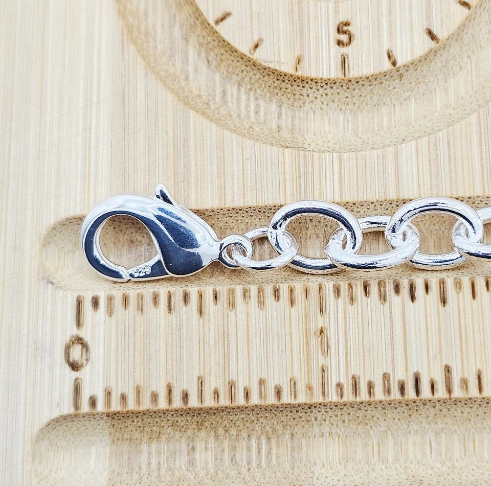 Pulseras broches de langosta de plata de ley .925 de 7,5 pulgadas cadena cubana eslabón ovalado de 8 mm Foto 4 de 4