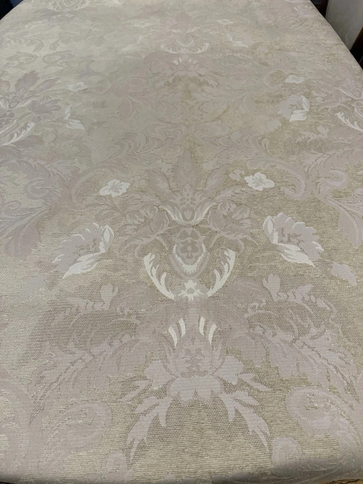 VTG Damask Floral Scroll Decorative Upholstery Fabric Textured Beige Gold 2 Yd - Image 2 of 4