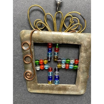 Handcrafted Beaded Gift Box Christmas Ornament Mix Metals Brass Copper Metal