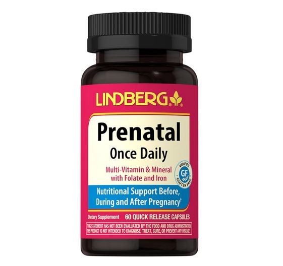 LINDBERG Prenatal Once Daily Multivitamin with Folate & Iron, 60 Capsules