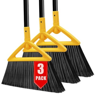 Heavy Duty Broom Outdoor and Indoor, 3 Pack Upgraded Commercial Angle Brooms,...