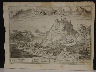 VISEGRÁD HUNGARY 1685 GUIENOTTI UNUSUAL ANTIQUE ORIGINAL COPPER ENGRAVED VIEW