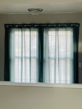 Semi sheer linen poly blend green curtains W55 x L84 2 panels