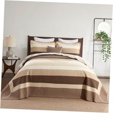 Striped King Quilt Set - 100 Cotton Quilts, King King 98"x106" Brown/Beige