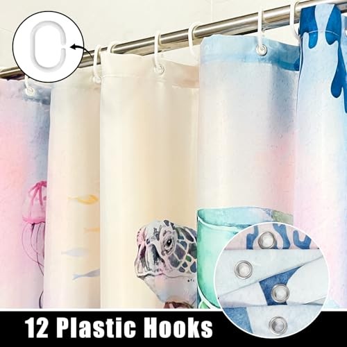 Colorful Sea Turtles Shower Curtain, Ocean Nautical Bathroom Shower Curtain - Picture 4 of 7