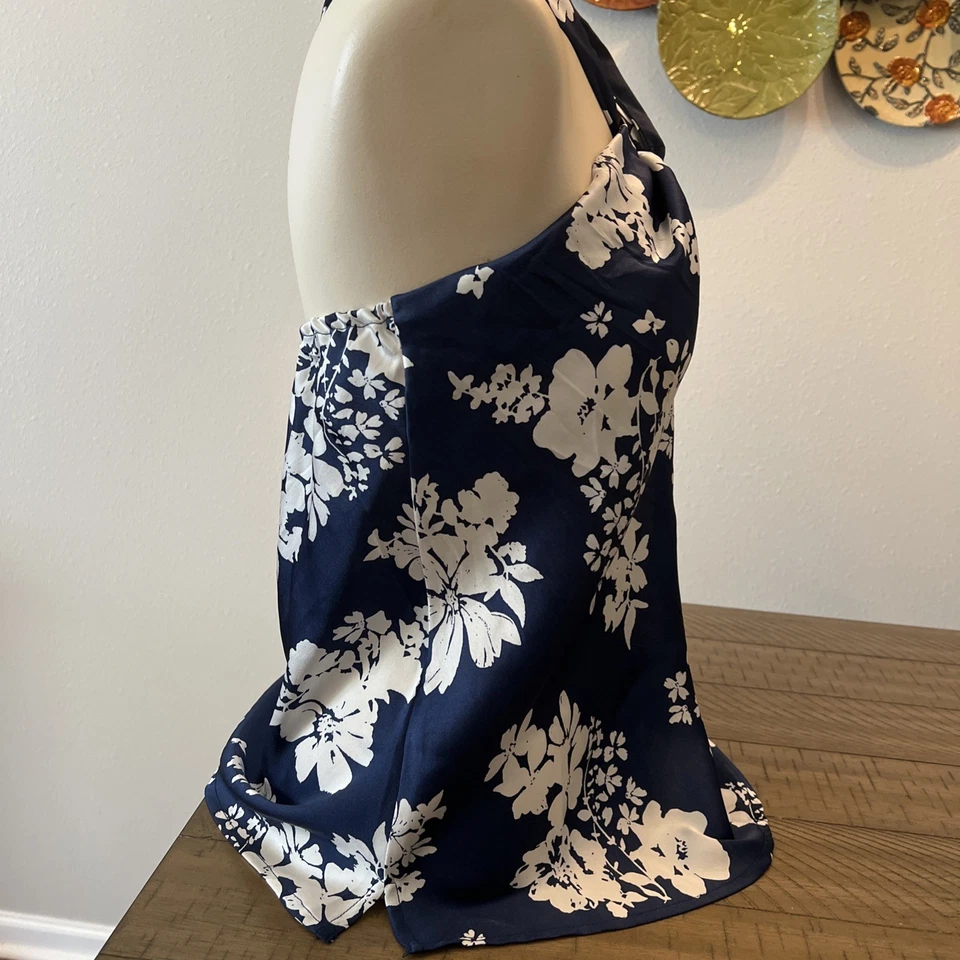 Regata feminina elegante tamanho pequeno Elan gravata, poliéster estampa floral azul - Imagem 4 de 4