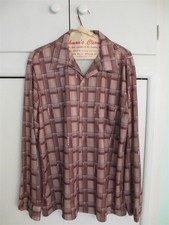 VINTAGE MARINA OF CALIFORNIA MEN'S LARGE BROWN BUTTON UP RETRO 70's POLYESTER