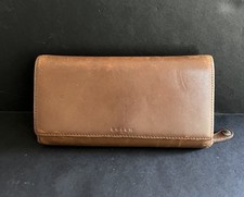 Coach Vintage Brown Leather Wallet Natural Patina Stamped Logo Trifold Snap Zip
