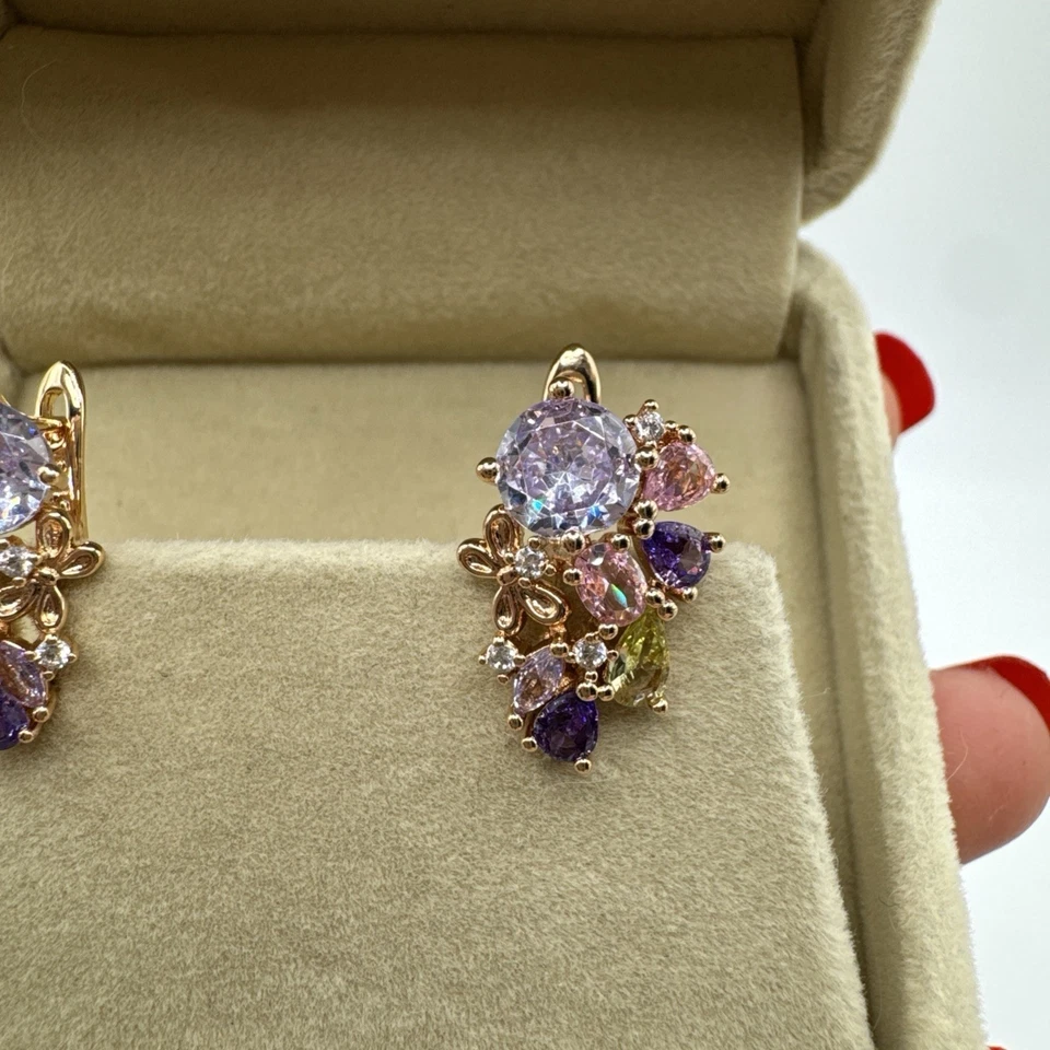 14ct Rolled Gold Bonded Mixed Gemstone Drop Earrings Butterfly Hallmarked 585RG - Image 3 of 4