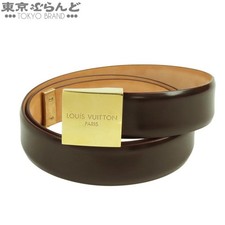 Used LOUIS VUITTON Suntulle Carre Brown Leather Logo Buckle Square Adjustable