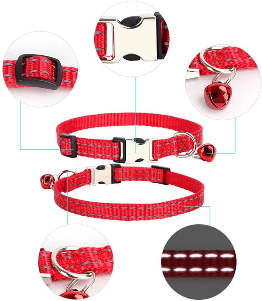 Dog Bell Collar, Reflective Nylon Metal Buckle XS Cat Collars for Tiny Pet Male - Image 2 of 4