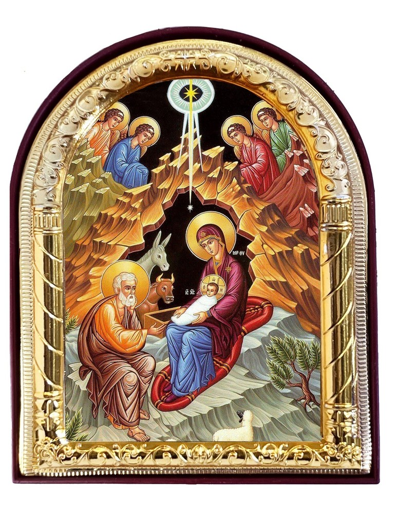 Nativity of Christ Icon Traditional Byzantine Icon of the Nativity - Arched Icon