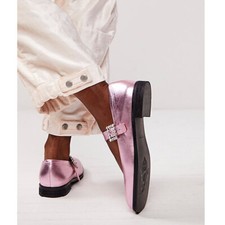 Free People Rumor Diamante Mary Jane Flat Shoes In Frost Pink Metallic Sz 10