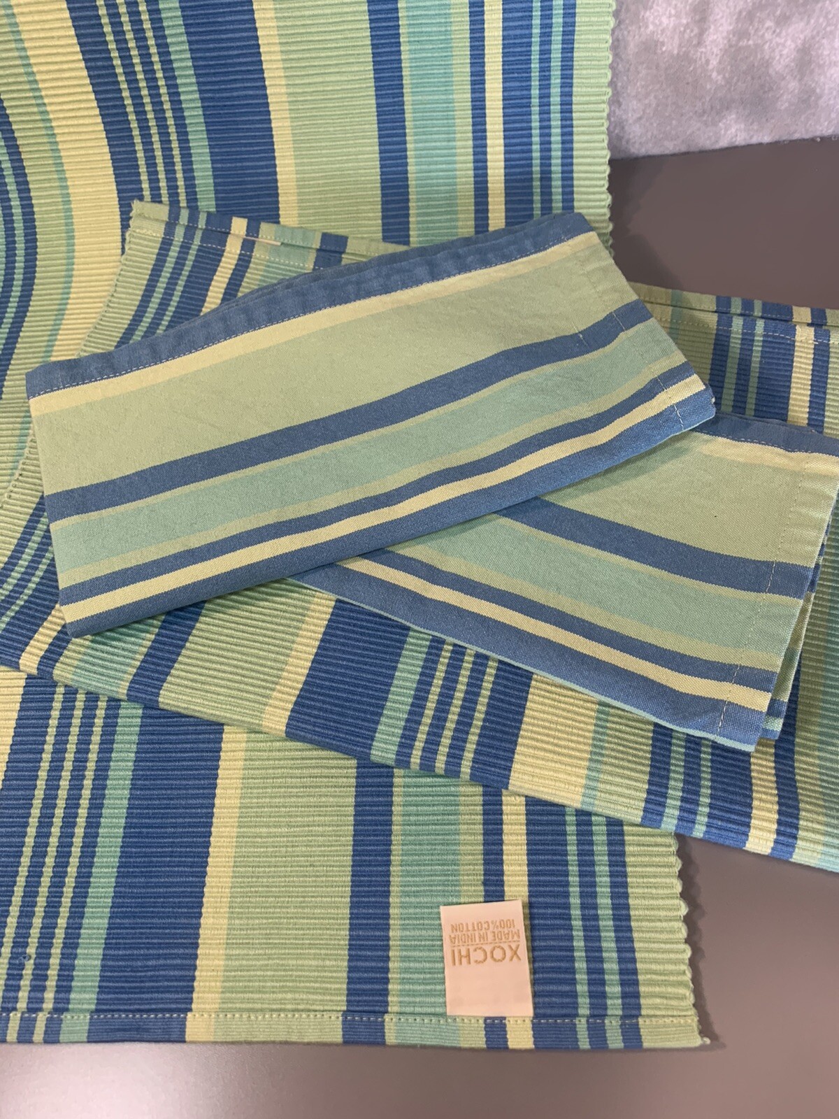 XOCHI 2 Cloth Napkins, 2 Placemats Blue striped Cotton (359) eBay