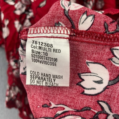 Caroline Morgan Blouse Womens 10 Red White Floral Gypsy Flutter Sleeve Viscose - Picture 4 of 7