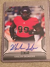 KHALEN SAUNDERS 2019 LEAF DRAFT AUTOGRAPH K.C. CHIEFS WESTERN ILLINOIS ROOKIE
