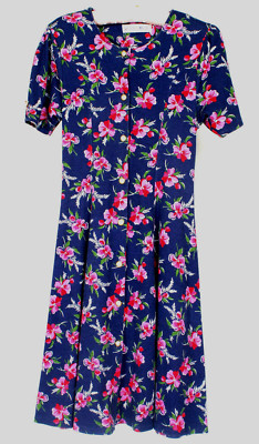 Christie Brooks Youths Floral Tie-Back Button Short Sleeve Vintage Dress M