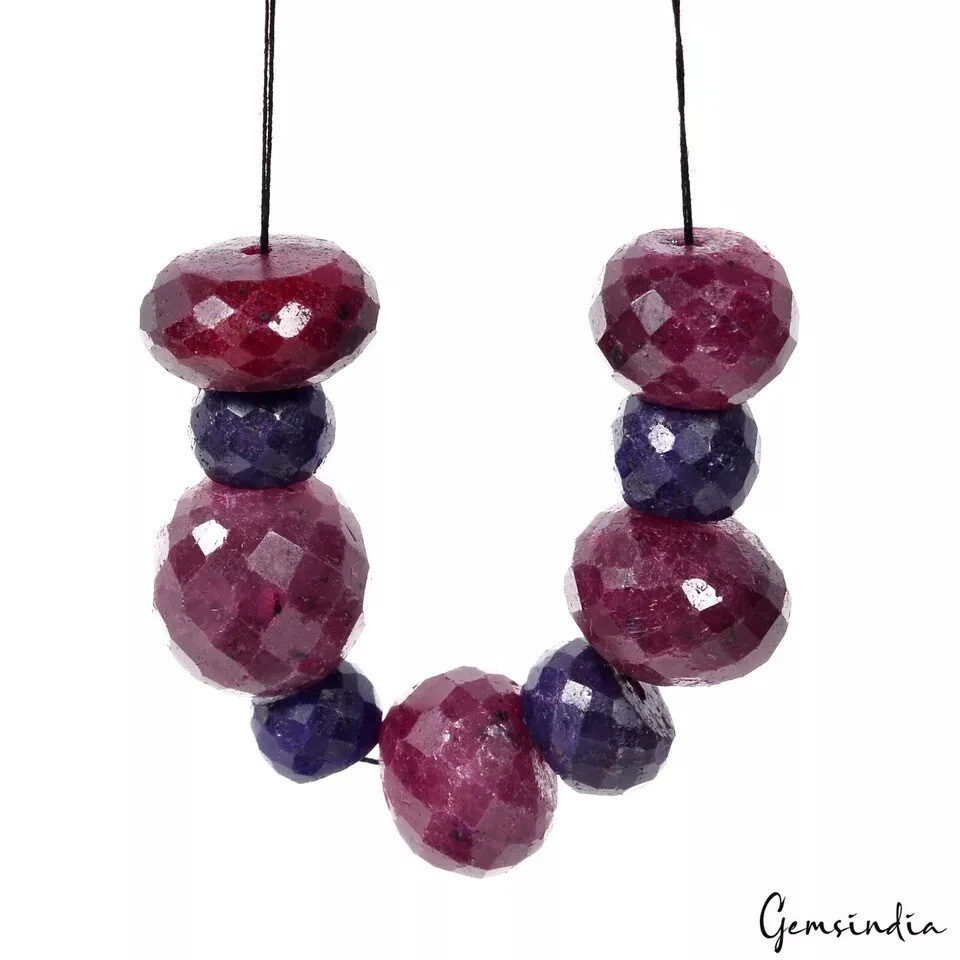 1100 Cts/134 Pcs Natural Red Ruby & Blue Sapphire Round Cut Drill Beads Gems Lot - Image 4 of 4