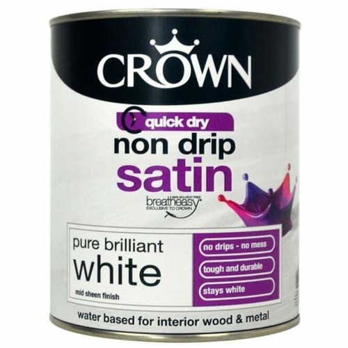 Crown 2.5L Non Drip Satin White Interior Wood Metal Paint Quick Drying