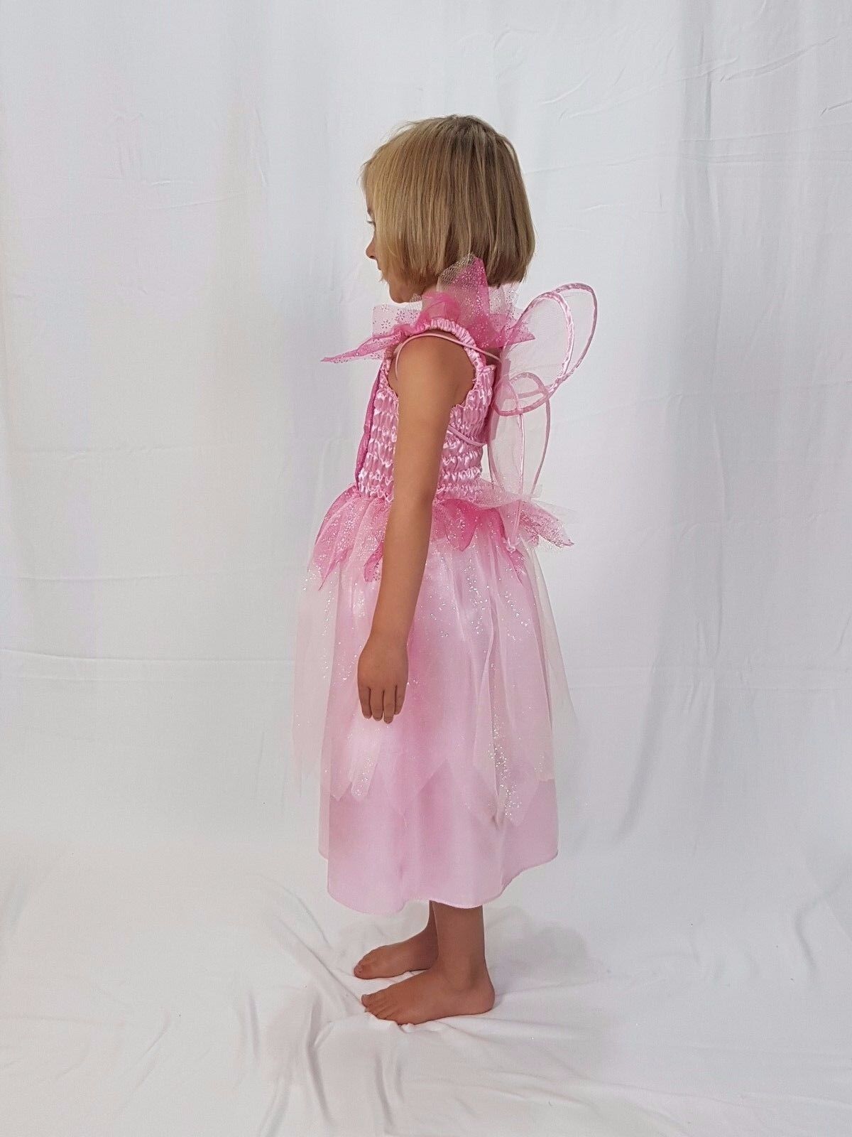 BEAUTIFUL PINK FAIRY PRINCESS ANGEL WITH WINGS FANCY DRESS COSTUME