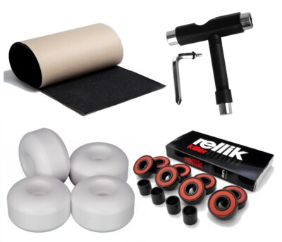 SKATEBOARD ZUBEHÖR SET - Griptape Schwarz 9'', 54mm Rollen, RELLIK Abec 5, T-Tool