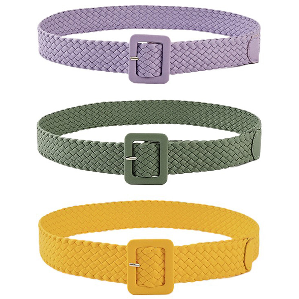 Hand Braided Leather Skinny Belt with Square Buckle Women main image 4