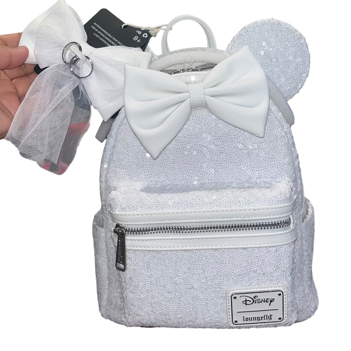 Disney Bride Loungefly Sequin Bow Mini Backpack Loungefly Disney Minnie Mouse Iridescent Bridal Mini  main image 3