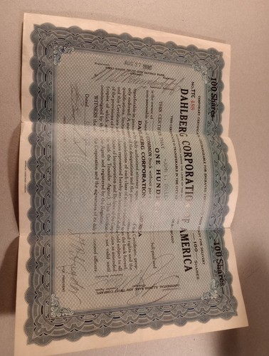 Certificado de stock vintage de Dahlberg Corporation Of America 27 de agosto de 1930... - Imagen 2 de 6