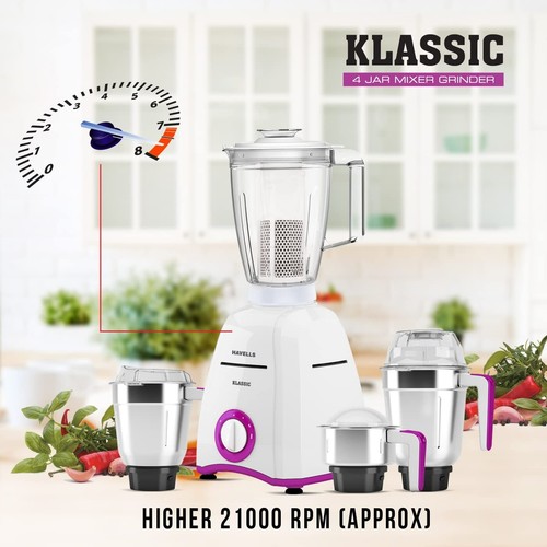 Havells Klassic 750 watts 4 Jar Mixer Grinder, (White & Lavender) - Picture 4 of 7