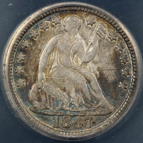 1847 H10c Seated Liberty Half Dime ANACS EF 45 DETAILS GRAFFITI