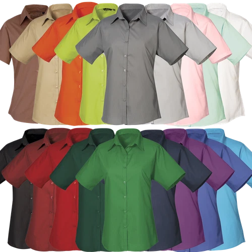 Women's Short Sleeve Poplin Blouse / Plain Formal Ladies Work Shirt 2XS-6XL Lot